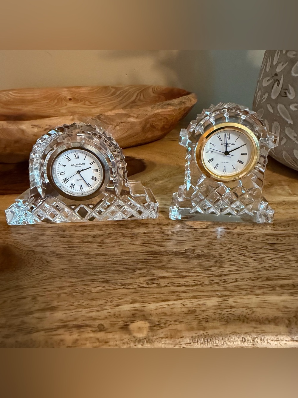 ✨Waterford Crystal Desk Clocks Set of 2 Vintage 3” Quartz Gold Trim✨ Set of 2.